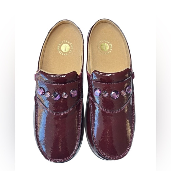 Revitalign Orthotic Patent Leather Mules Clog Siesta Dazzle Womens Sz 9 Burgundy - Picture 9 of 11